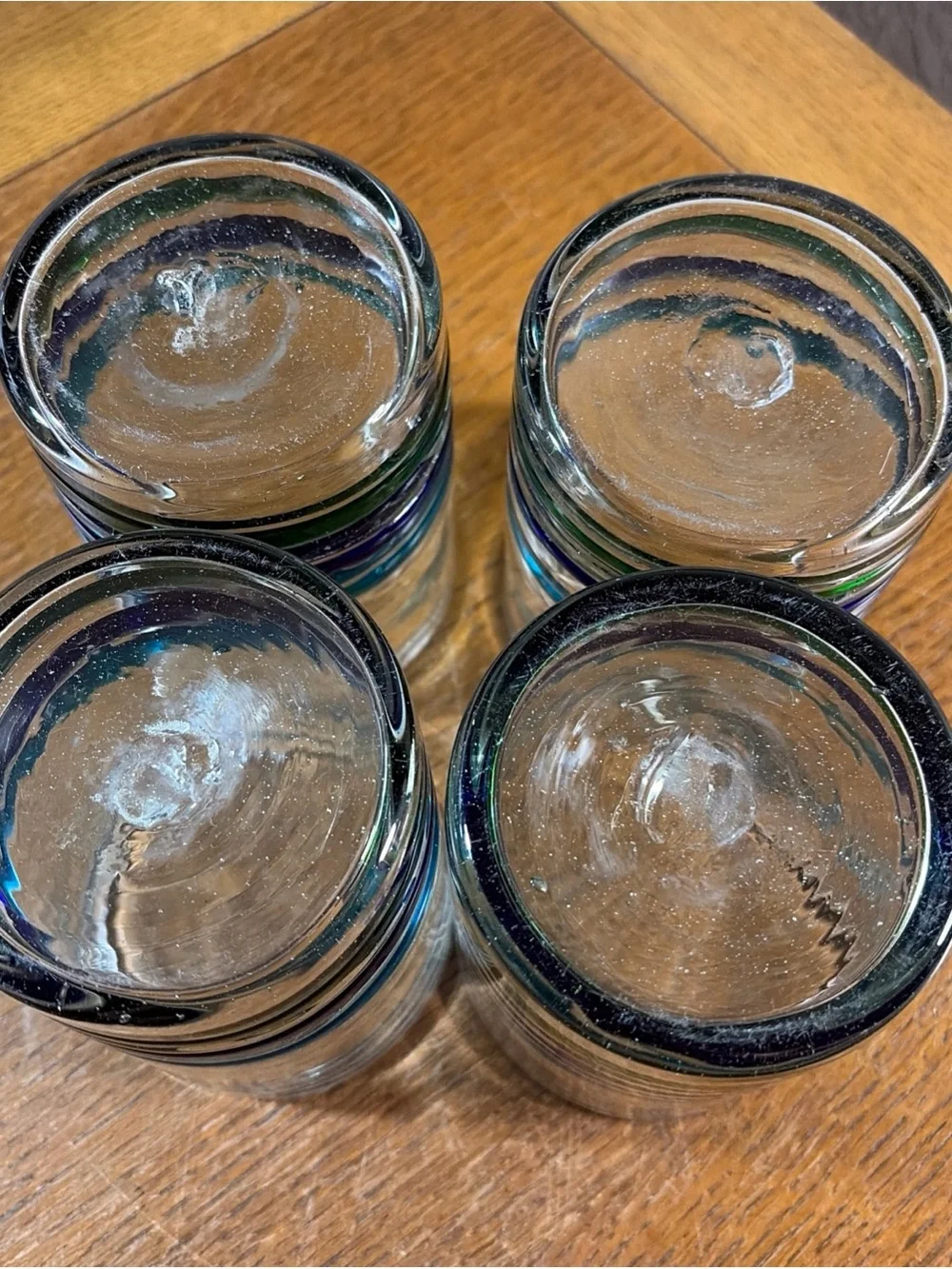 VTG Hand-Blown Mexican Drinking Glasses Set of 4 Barware Green Purple Blue
